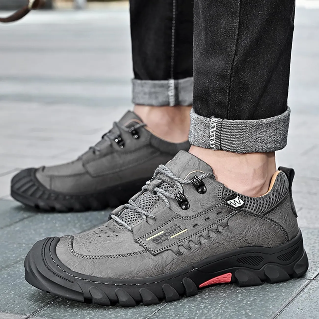 Mens Hiking Shoes Waterproof Breathable Lightweight Leather Hiking Boots Outdoor Training Trekking Shoes