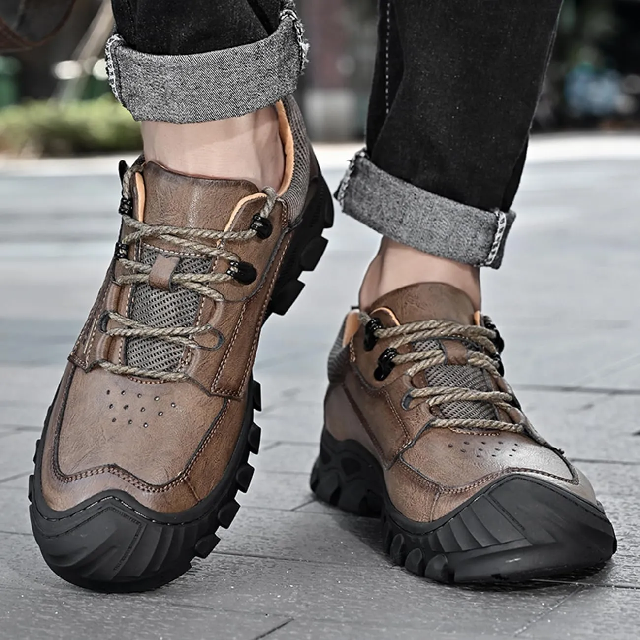 Mens Hiking Shoes Waterproof Breathable Lightweight Leather Hiking Boots Outdoor Training Trekking Shoes