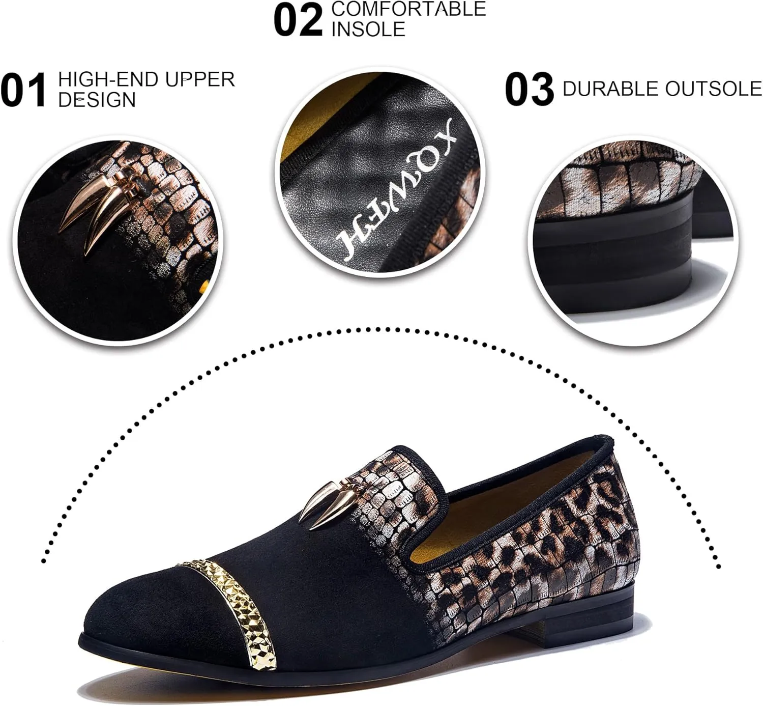 Mens Leopard Loafers Leather Embroidery Spiked Slip on Dress Shoes Slipper Luxury Fashion Penny Prom