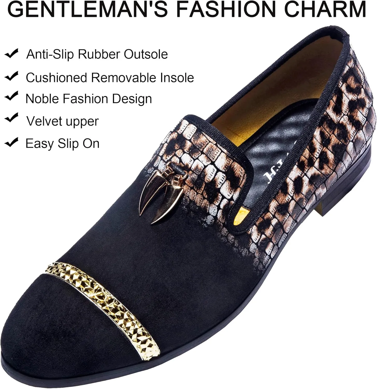Mens Leopard Loafers Leather Embroidery Spiked Slip on Dress Shoes Slipper Luxury Fashion Penny Prom