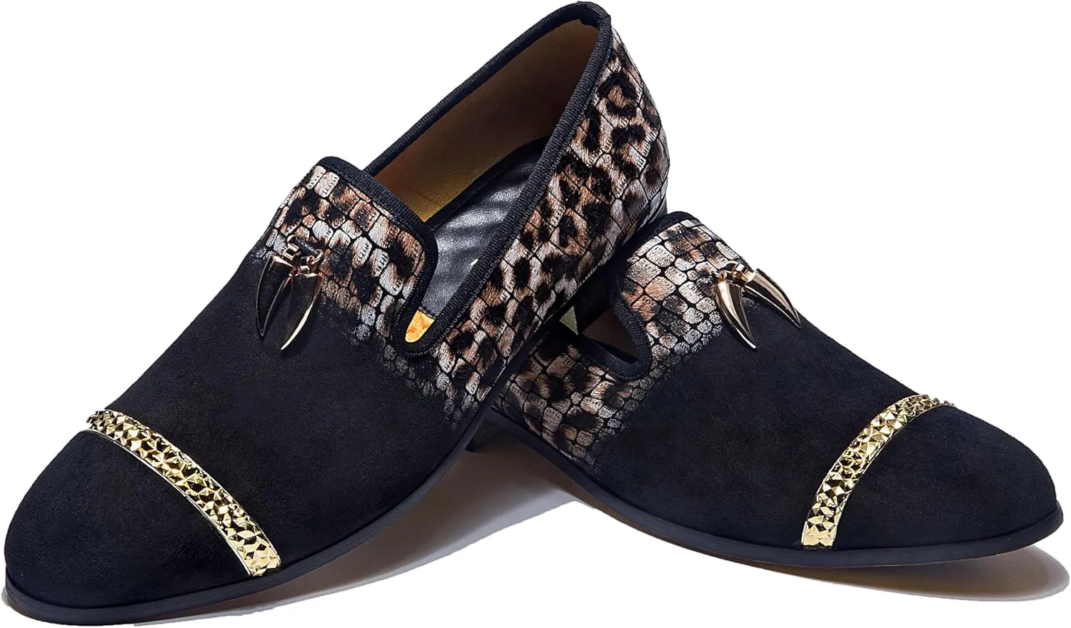 Mens Leopard Loafers Leather Embroidery Spiked Slip on Dress Shoes Slipper Luxury Fashion Penny Prom