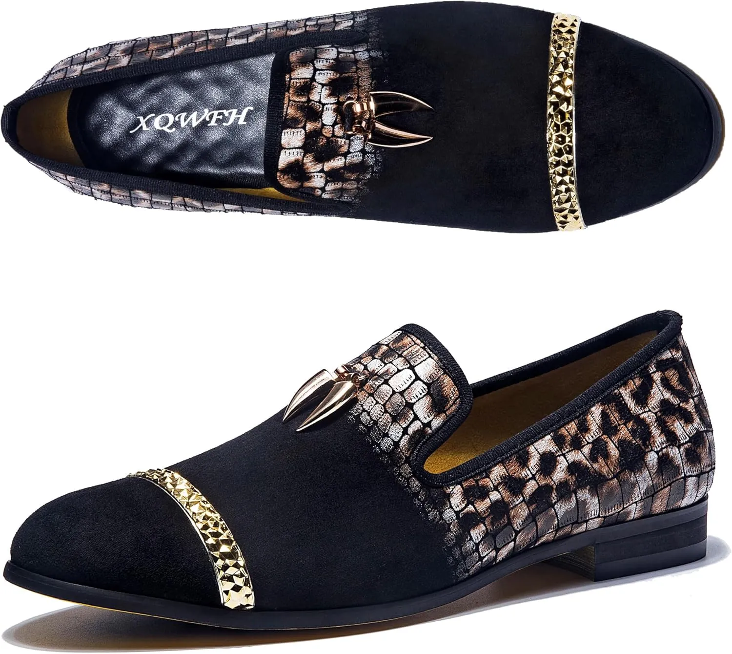 Mens Leopard Loafers Leather Embroidery Spiked Slip on Dress Shoes Slipper Luxury Fashion Penny Prom