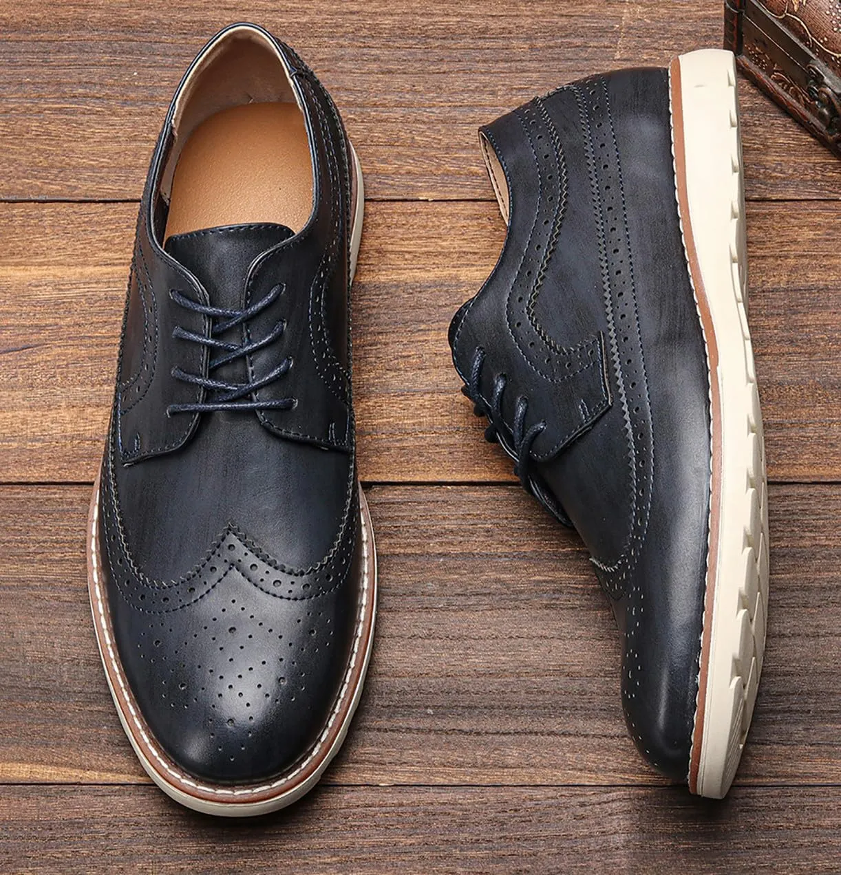 Men's Wingtip Oxfords Prom Dress Formal Leather Pointe Toe Derby Walking Fashion Wedding Casual Shoes for Men Boys