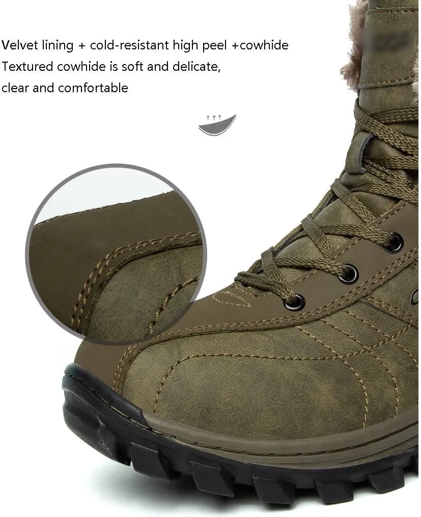 Outdoor Mens Winter Wide Snow Boots, Mens Plus Size High Top Warm Faux Fur Lined Waterproof Snow Shoes, Outdoor Cold Weather Non Slip Lace up Snow Boots, for Work, Walking, Hiking
