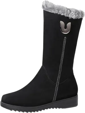 Plush Snow Boots for Women Fashionable Versatile Mid Calf Boots Fleece Lined Warm Wedge Knee High Snow Boot for Women