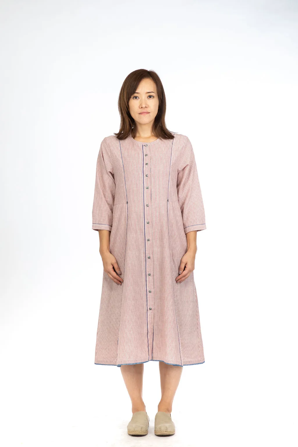Red Chambray Stripes Open Long Dress