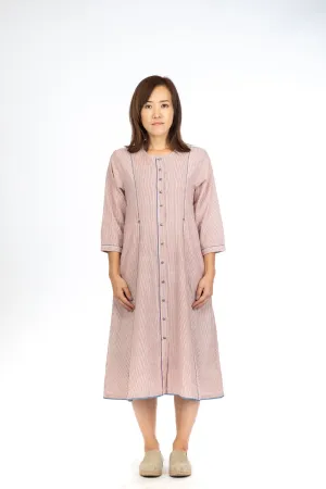 Red Chambray Stripes Open Long Dress