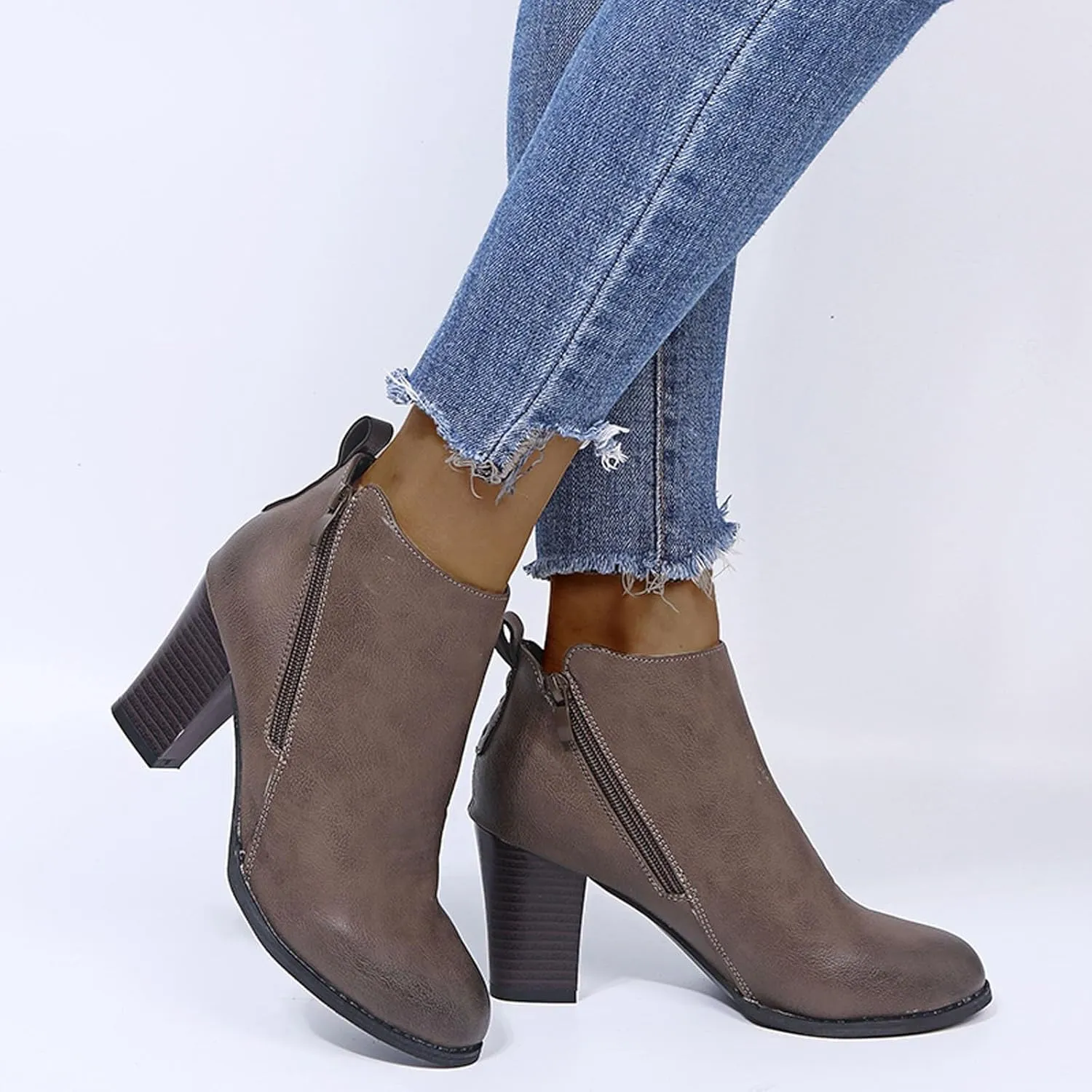 Retro Pointed Toe Ankle Boots Chunky Heels Fashion Women Boots Square and Stacked Heel Pointed Toe Side Zipper