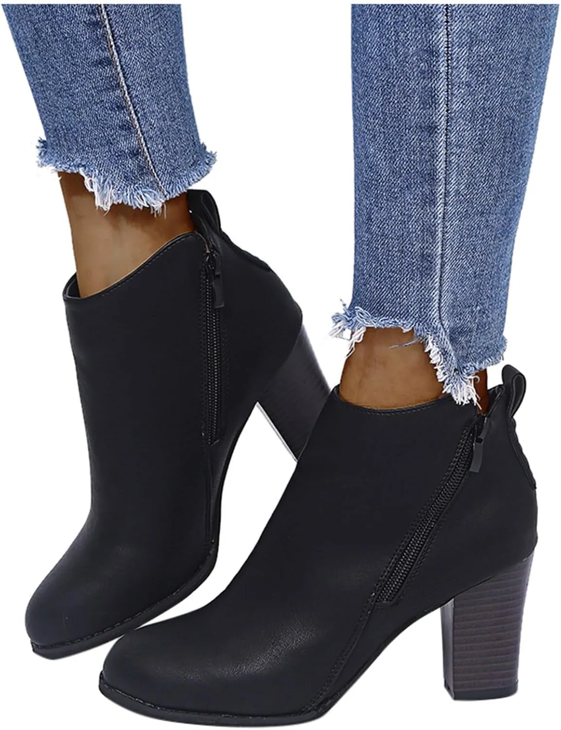 Retro Pointed Toe Ankle Boots Chunky Heels Fashion Women Boots Square and Stacked Heel Pointed Toe Side Zipper