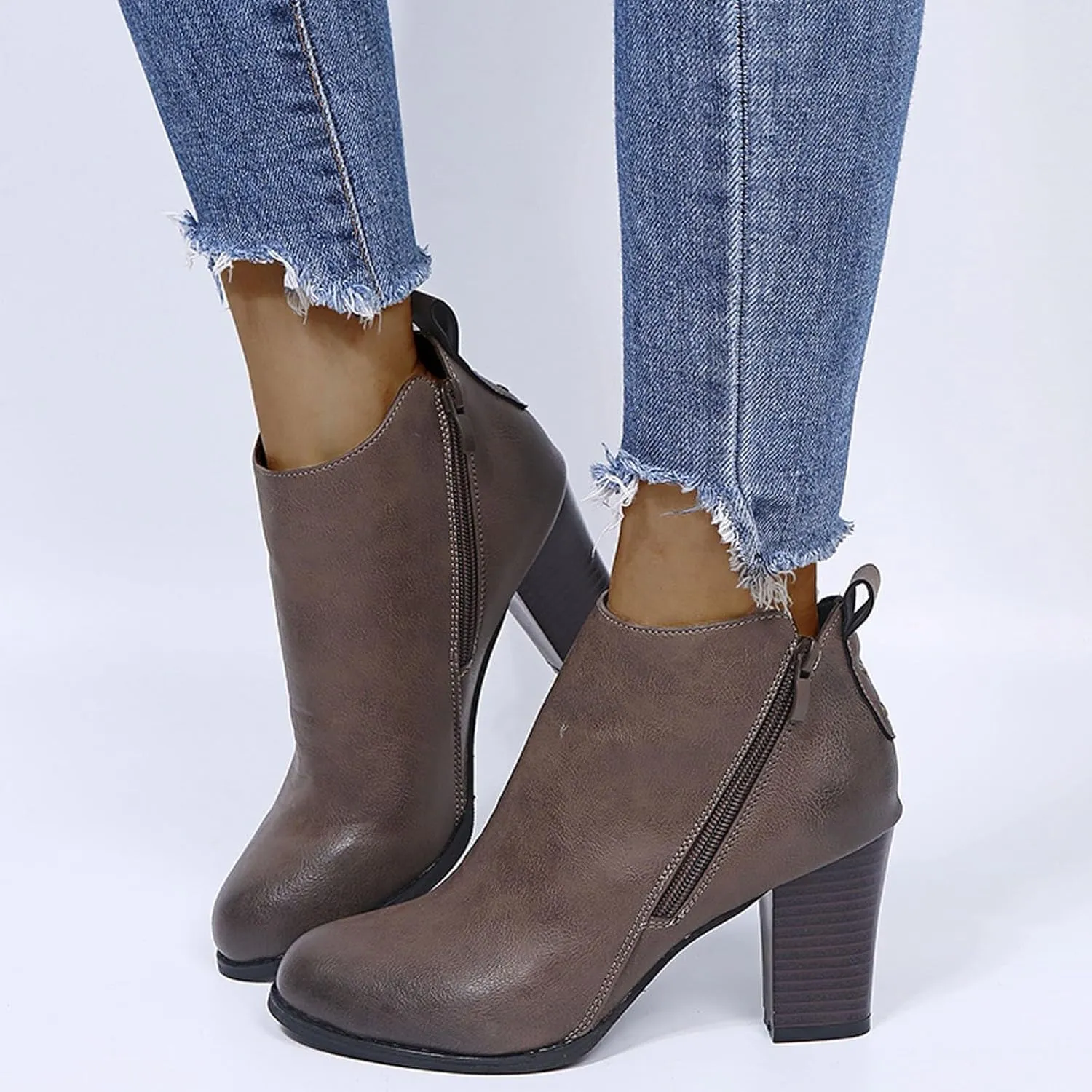 Retro Pointed Toe Ankle Boots Chunky Heels Fashion Women Boots Square and Stacked Heel Pointed Toe Side Zipper