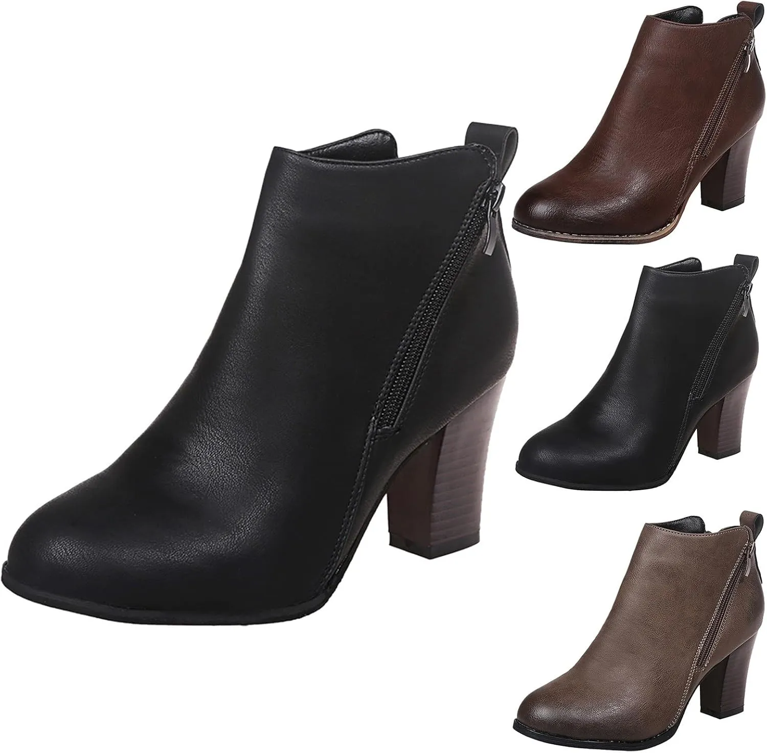 Retro Pointed Toe Ankle Boots Chunky Heels Fashion Women Boots Square and Stacked Heel Pointed Toe Side Zipper