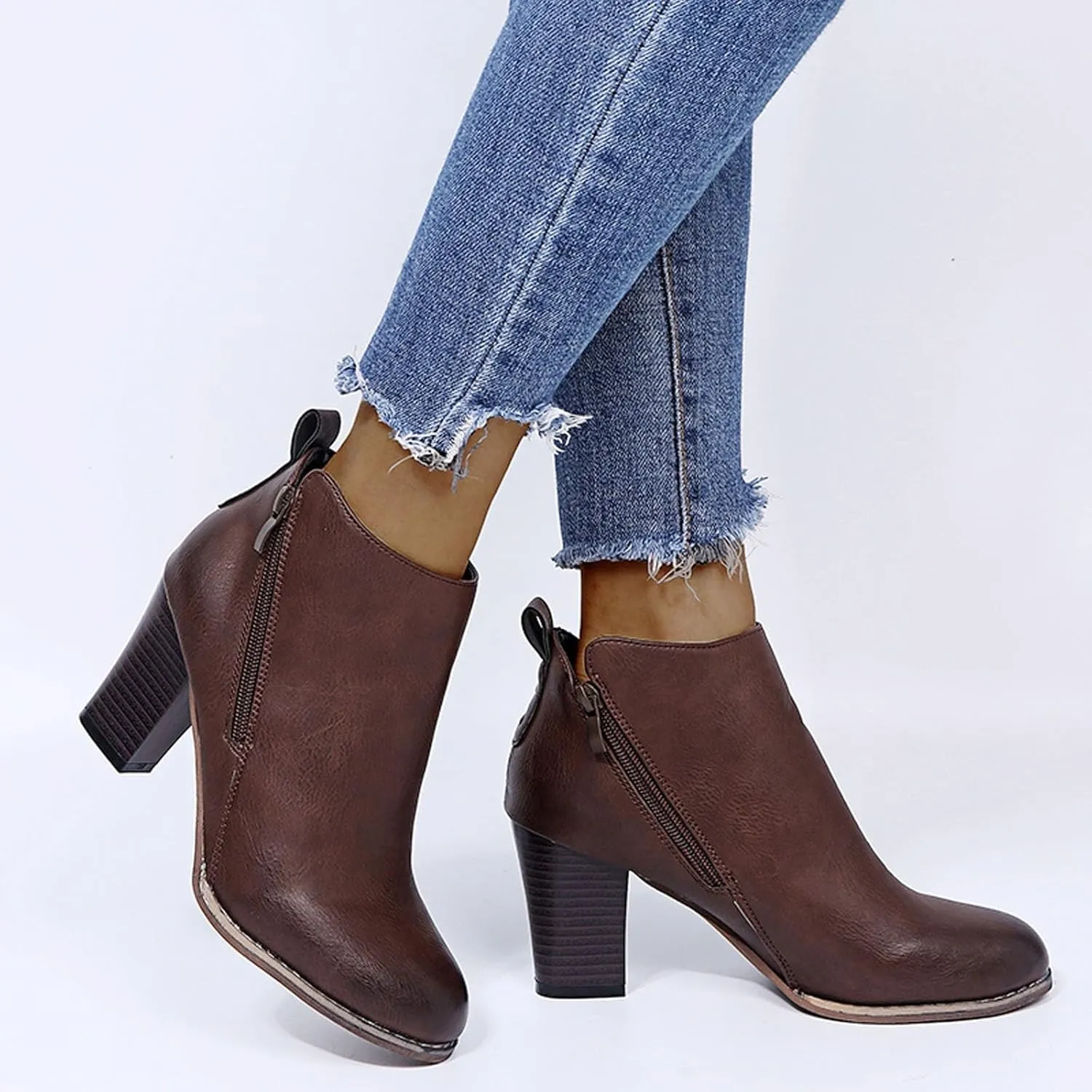 Retro Pointed Toe Ankle Boots Chunky Heels Fashion Women Boots Square and Stacked Heel Pointed Toe Side Zipper