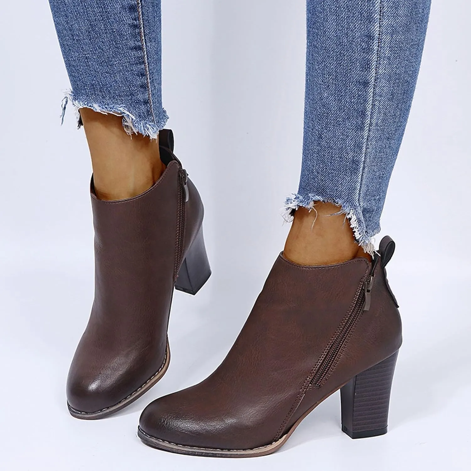 Retro Pointed Toe Ankle Boots Chunky Heels Fashion Women Boots Square and Stacked Heel Pointed Toe Side Zipper