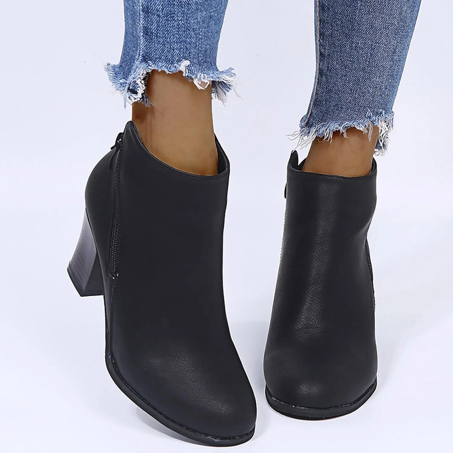 Retro Pointed Toe Ankle Boots Chunky Heels Fashion Women Boots Square and Stacked Heel Pointed Toe Side Zipper