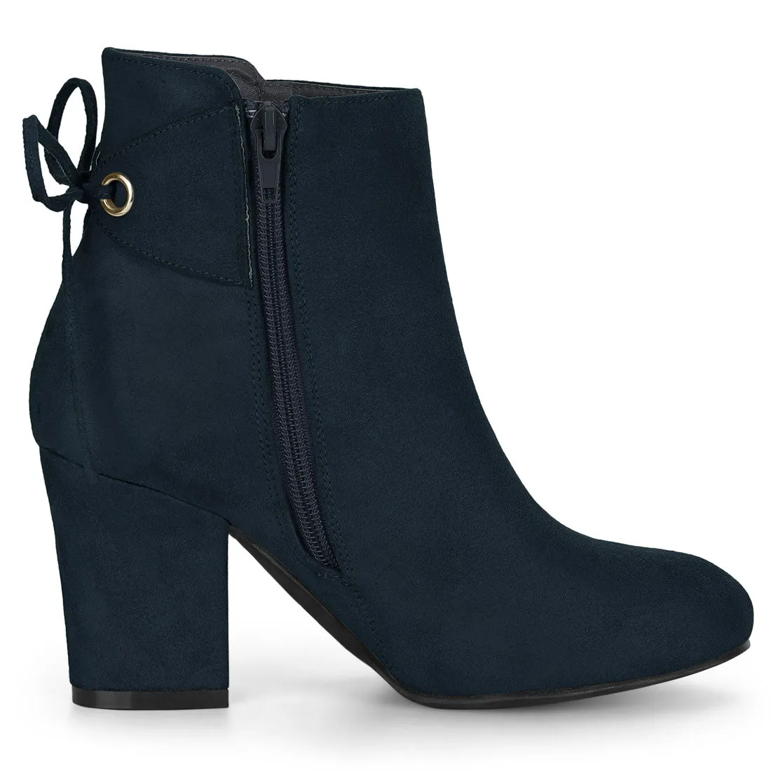 Round Toe Block Heel Zipper Lace Up Ankle Boots