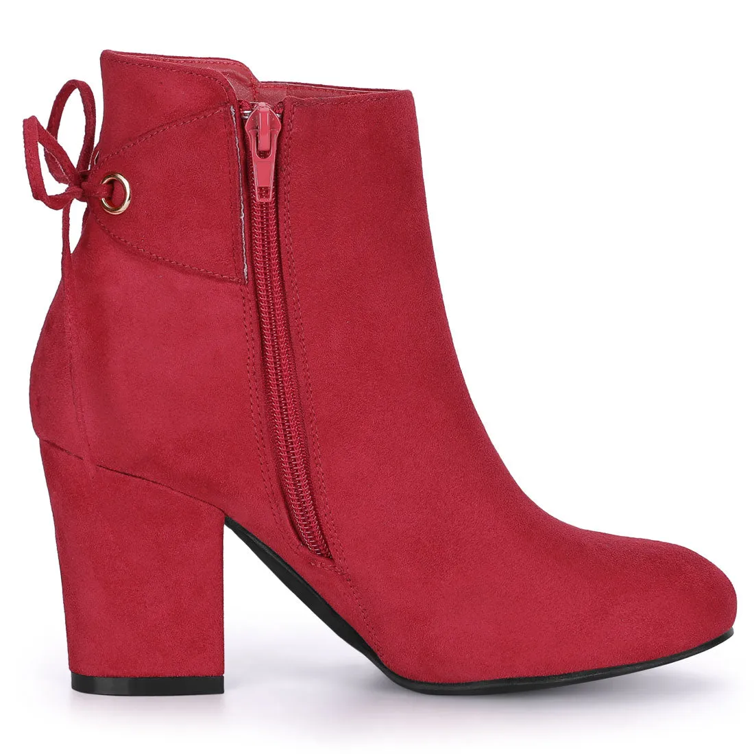 Round Toe Block Heel Zipper Lace Up Ankle Boots