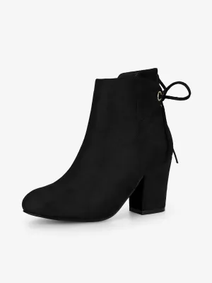 Round Toe Block Heel Zipper Lace Up Ankle Boots