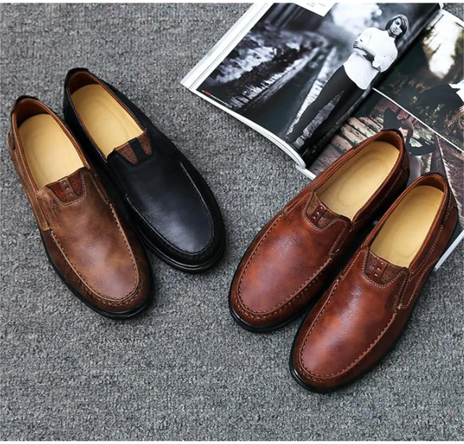 RZDYSQ Men's Loafers Leather Casual Shoes, Mens Slip On Loafer Leather Casual Walking Shoes