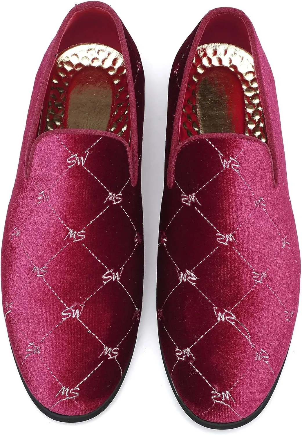 Santimon Men's Silver Stitching Velvet Loafers Slip-On Leather Lined Luxury Smoking Shoes