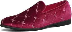 Santimon Men's Silver Stitching Velvet Loafers Slip-On Leather Lined Luxury Smoking Shoes