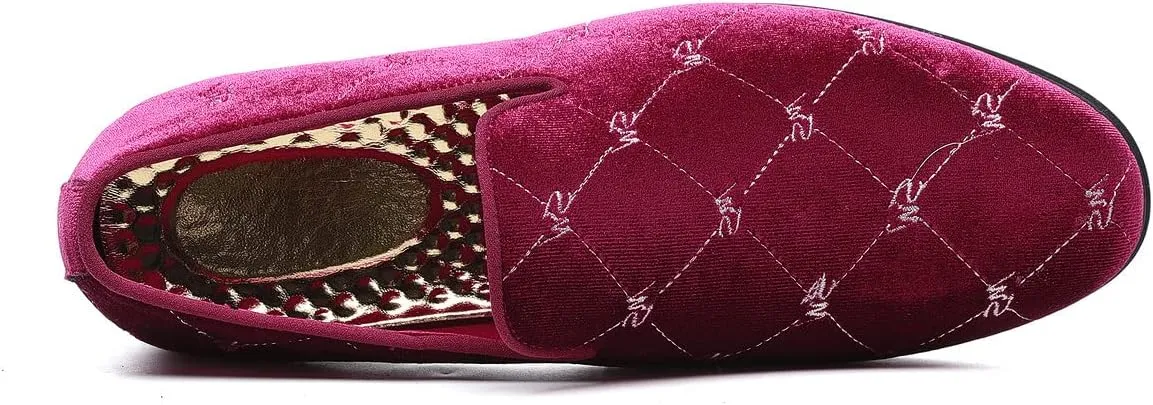 Santimon Men's Silver Stitching Velvet Loafers Slip-On Leather Lined Luxury Smoking Shoes