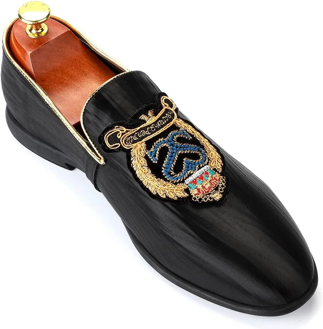 Santimon Mens Slip On Loafers Smoking Slipper Luxury Embroidery Moccasins Casual Formal Business Shoes