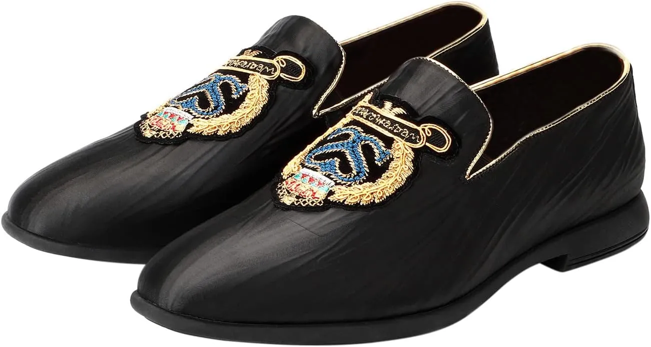 Santimon Mens Slip On Loafers Smoking Slipper Luxury Embroidery Moccasins Casual Formal Business Shoes