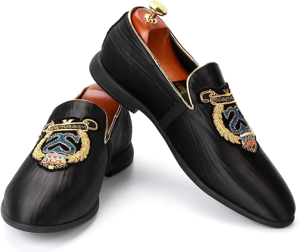 Santimon Mens Slip On Loafers Smoking Slipper Luxury Embroidery Moccasins Casual Formal Business Shoes