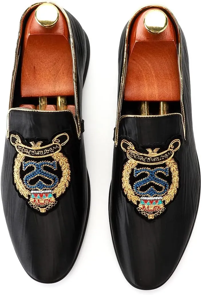 Santimon Mens Slip On Loafers Smoking Slipper Luxury Embroidery Moccasins Casual Formal Business Shoes