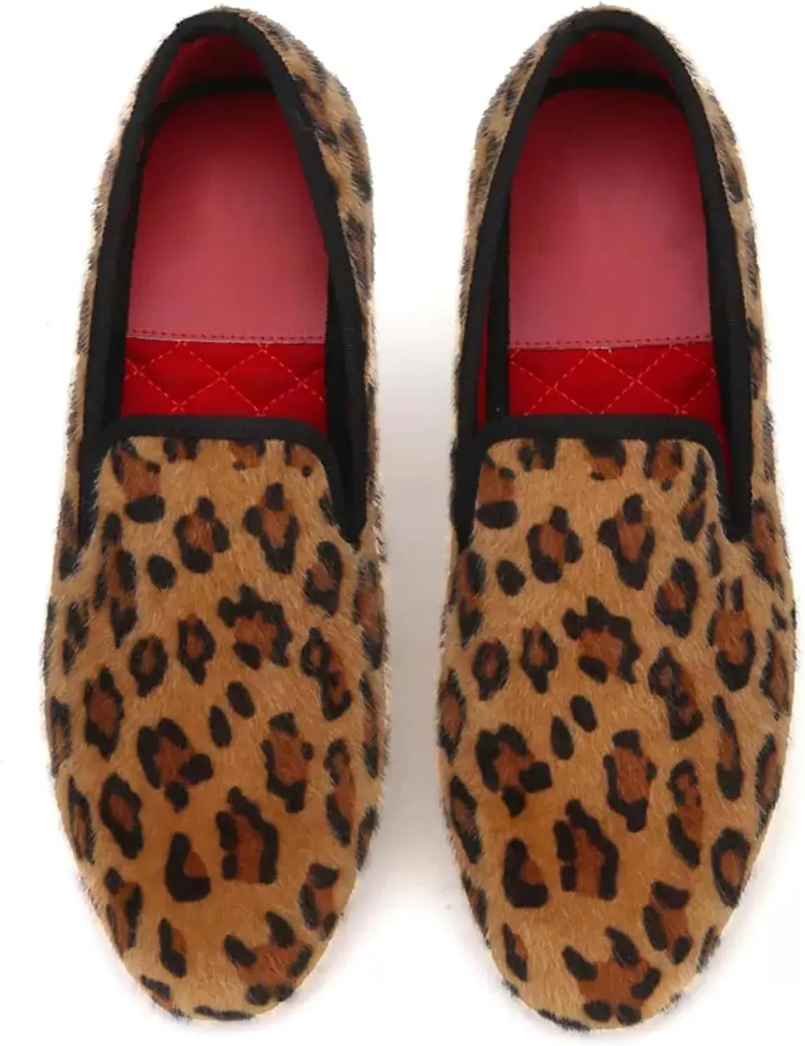 Santimon Men's Slip On Shoes Velvet Penny Loafers - Luxury Leopard Print & Two-Tone Design Suede Moccasins for Wedding & Smoking Party