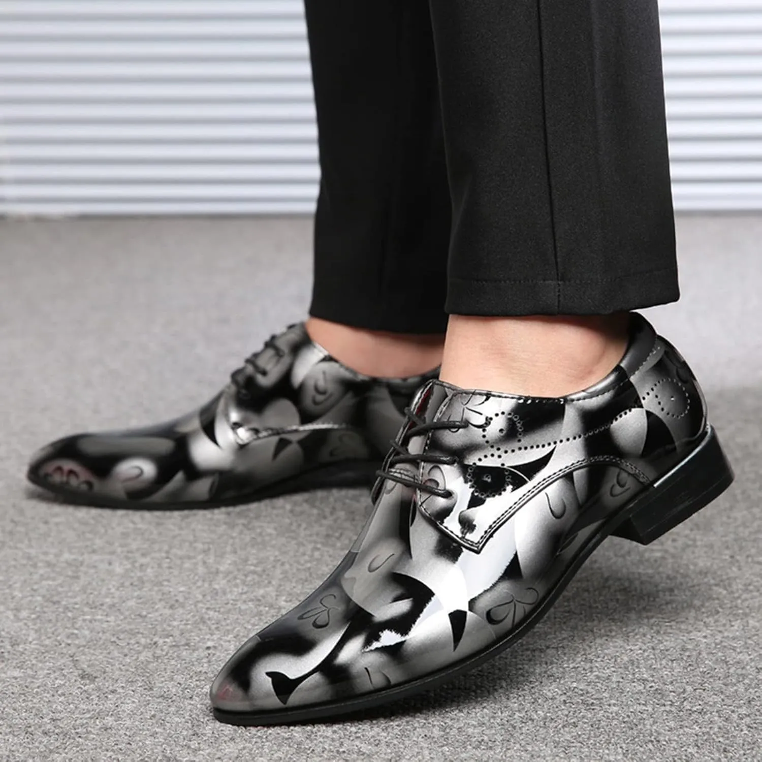 Slip on Leather Shoes for Men Classical Style Shoes for Men Slip On PU Leather Leather High Top Shoes for (Grey, 8.5)