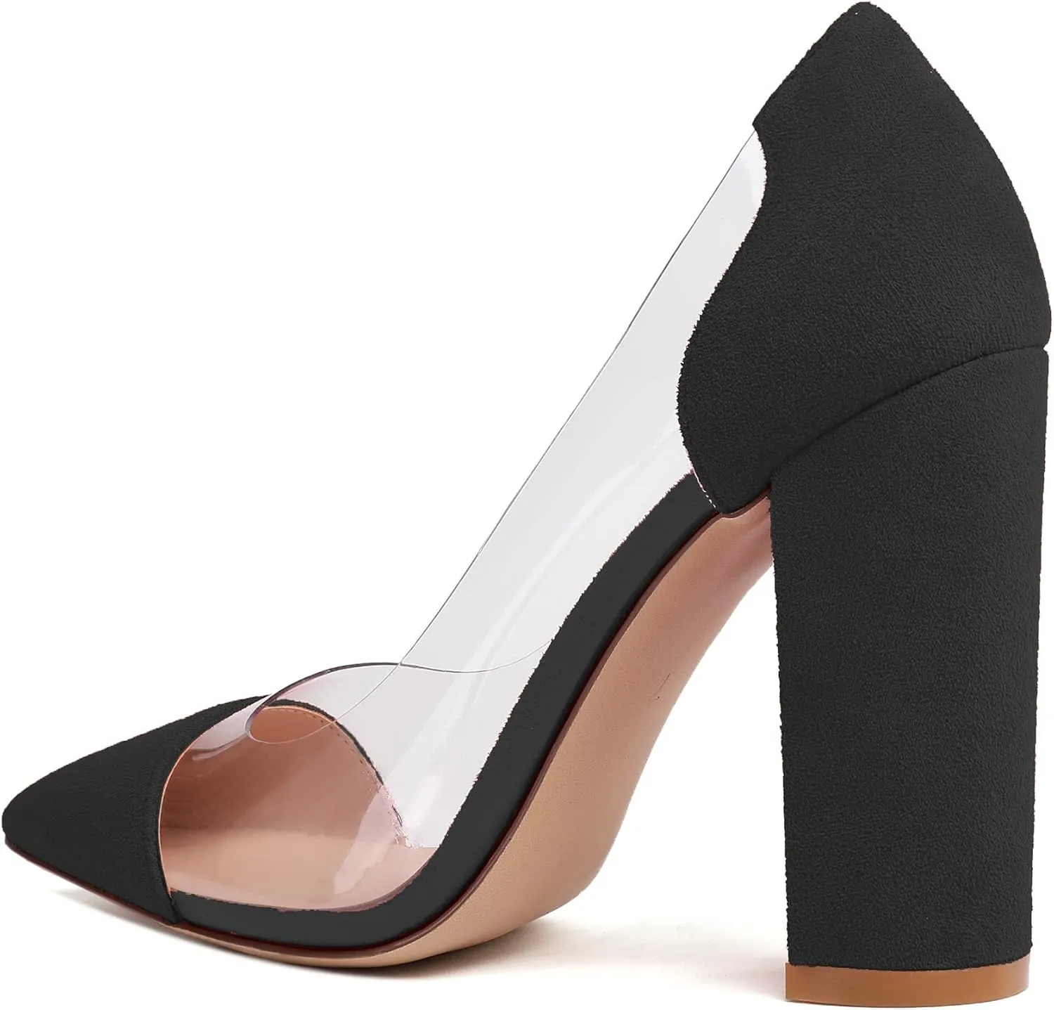 Soireelady Women's Slip-on Pumps High Block Heels Pointy Toe Sexy Clear Pumps Elegant Comfort 10CM Transparent Party Office Business Chunk Heeled Shoes