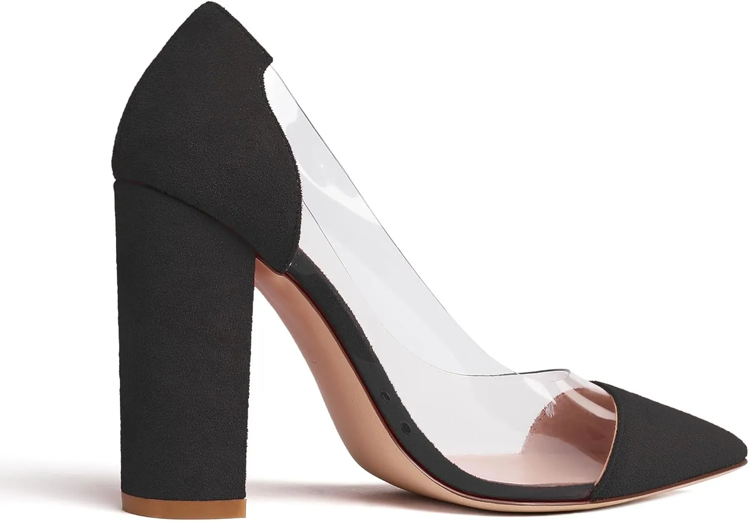 Soireelady Women's Slip-on Pumps High Block Heels Pointy Toe Sexy Clear Pumps Elegant Comfort 10CM Transparent Party Office Business Chunk Heeled Shoes