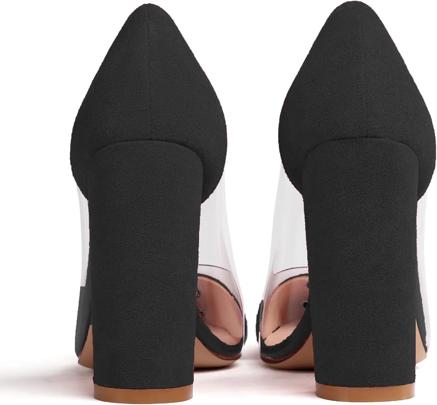 Soireelady Women's Slip-on Pumps High Block Heels Pointy Toe Sexy Clear Pumps Elegant Comfort 10CM Transparent Party Office Business Chunk Heeled Shoes