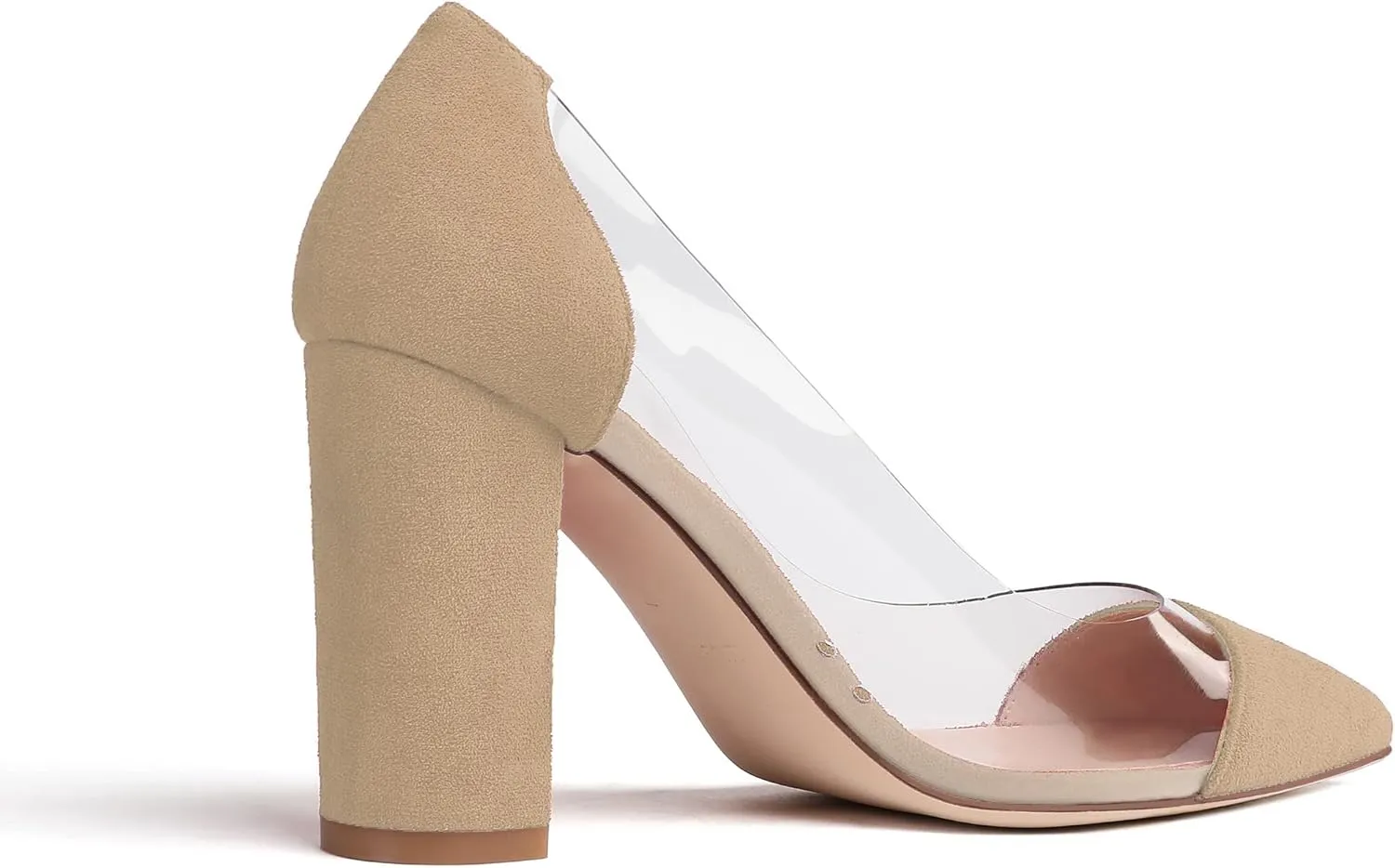 Soireelady Women's Slip-on Pumps High Block Heels Pointy Toe Sexy Clear Pumps Elegant Comfort 8CM Transparent Party Office Business Chunk Heeled Shoes