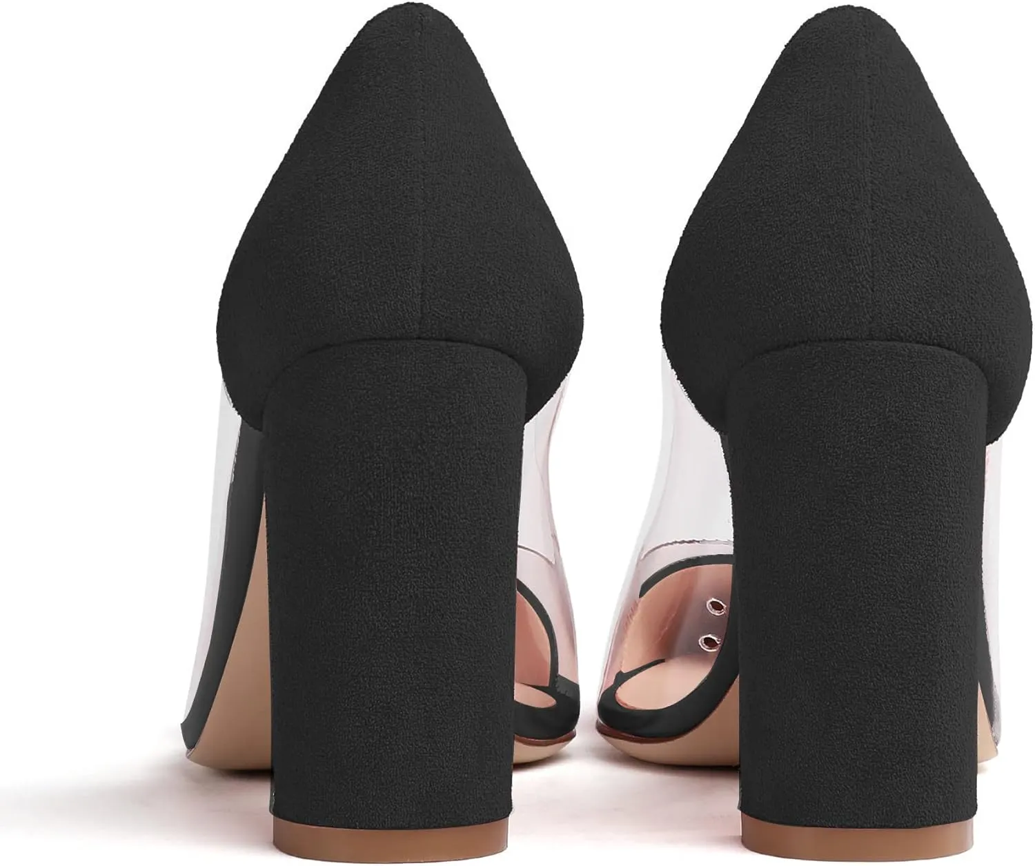 Soireelady Women's Slip-on Pumps High Block Heels Pointy Toe Sexy Clear Pumps Elegant Comfort 8CM Transparent Party Office Business Chunk Heeled Shoes