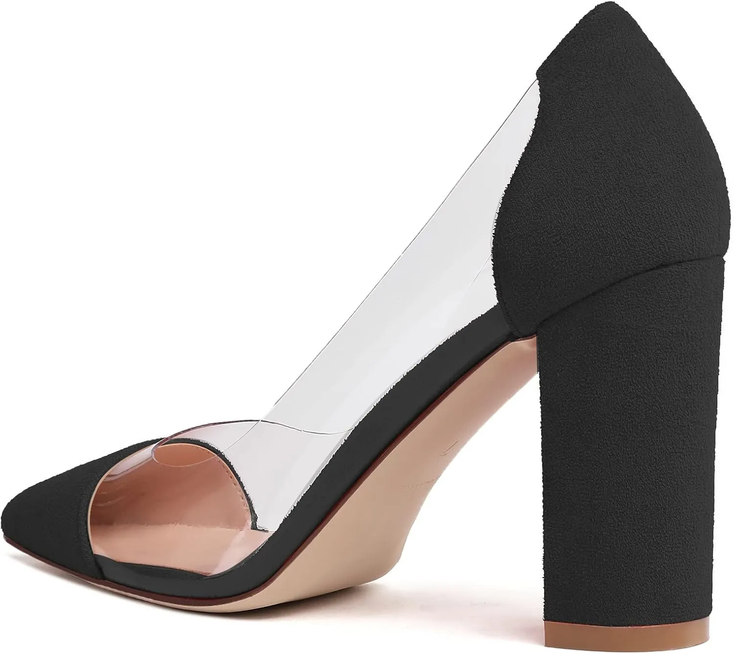 Soireelady Women's Slip-on Pumps High Block Heels Pointy Toe Sexy Clear Pumps Elegant Comfort 8CM Transparent Party Office Business Chunk Heeled Shoes