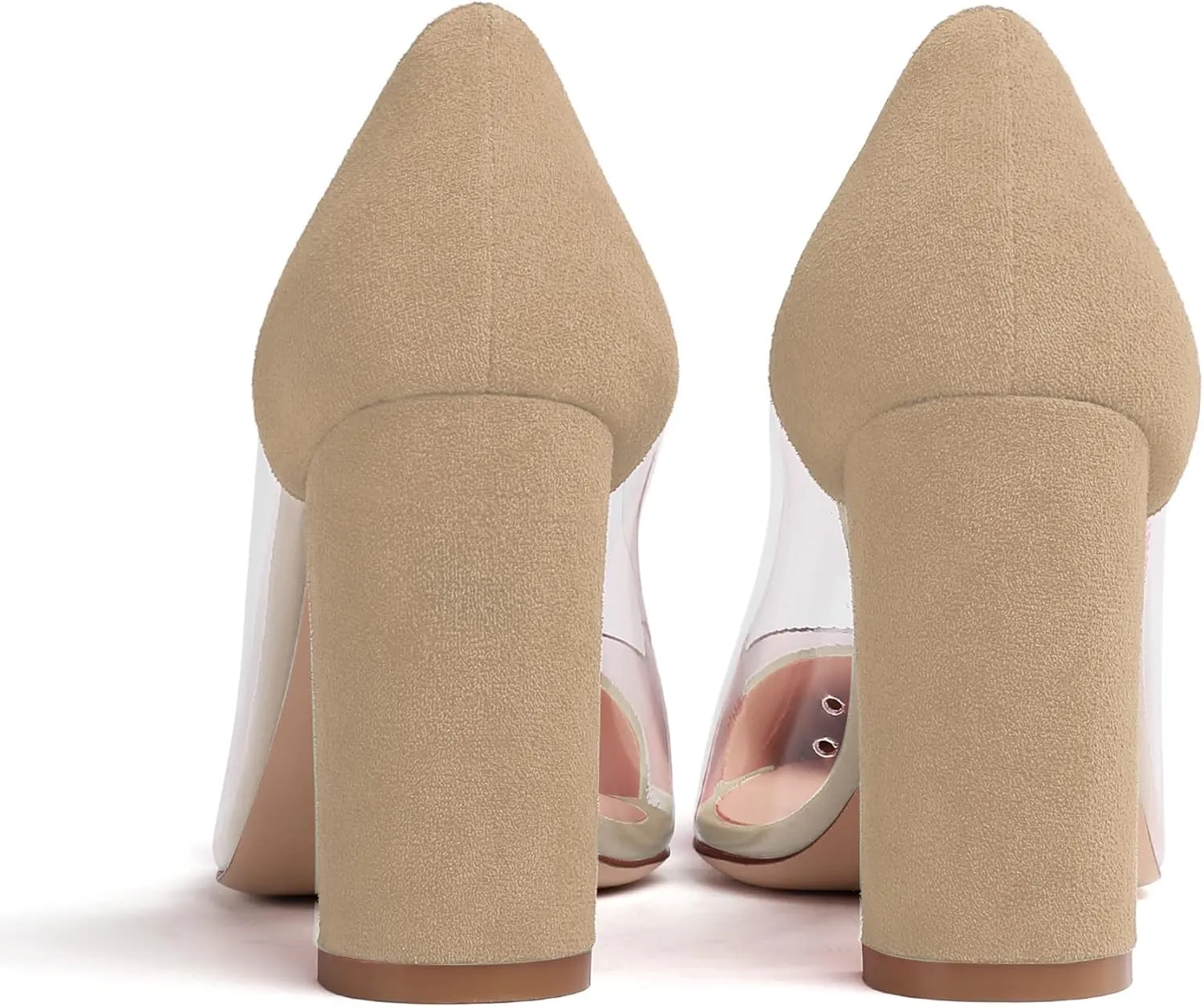 Soireelady Women's Slip-on Pumps High Block Heels Pointy Toe Sexy Clear Pumps Elegant Comfort 8CM Transparent Party Office Business Chunk Heeled Shoes