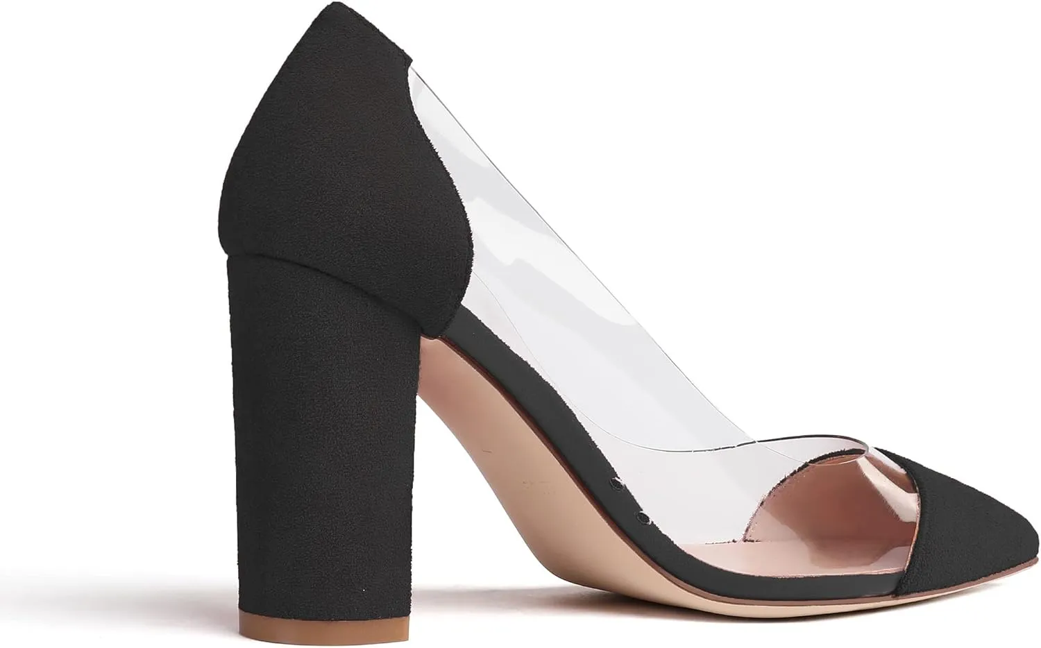 Soireelady Women's Slip-on Pumps High Block Heels Pointy Toe Sexy Clear Pumps Elegant Comfort 8CM Transparent Party Office Business Chunk Heeled Shoes