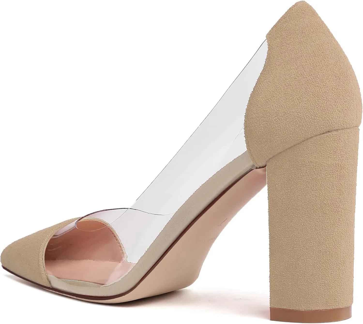 Soireelady Women's Slip-on Pumps High Block Heels Pointy Toe Sexy Clear Pumps Elegant Comfort 8CM Transparent Party Office Business Chunk Heeled Shoes