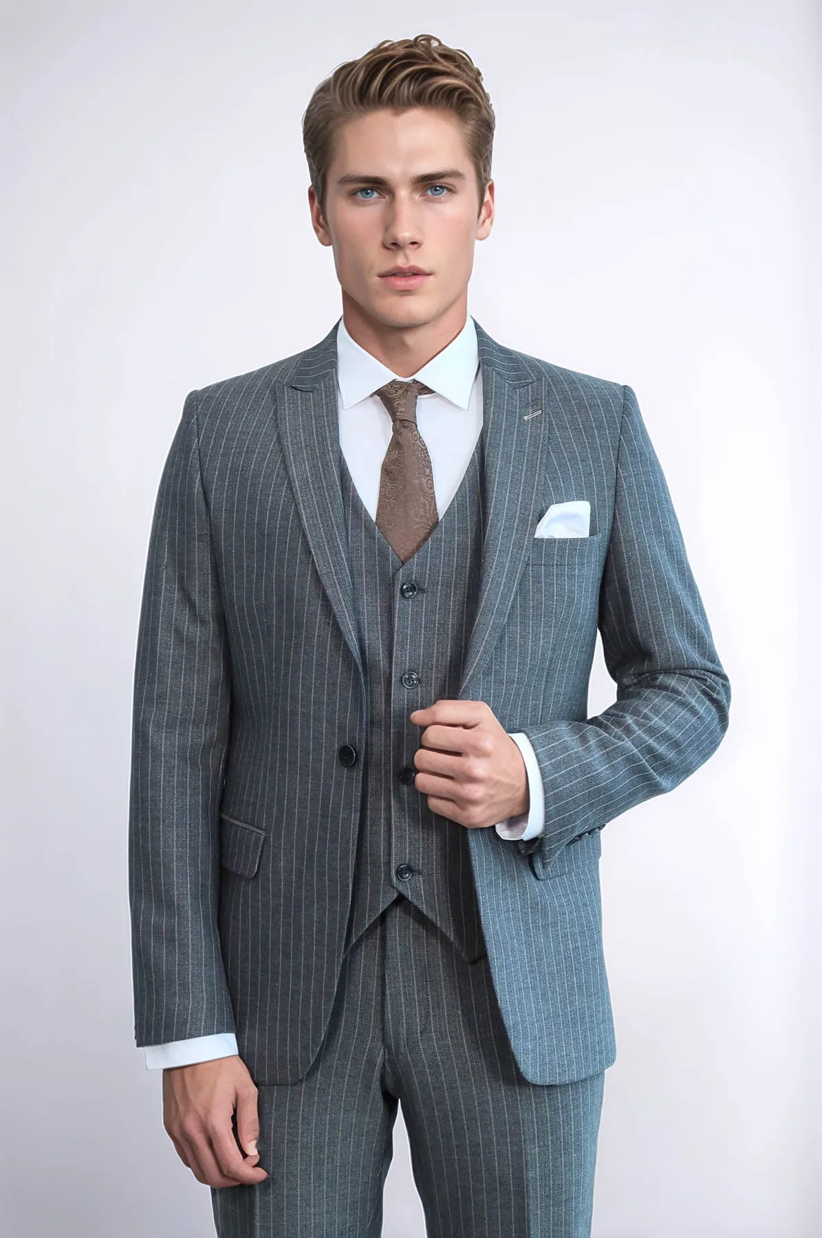 Striped Slim Fit Antracite Men Suit - Wessi