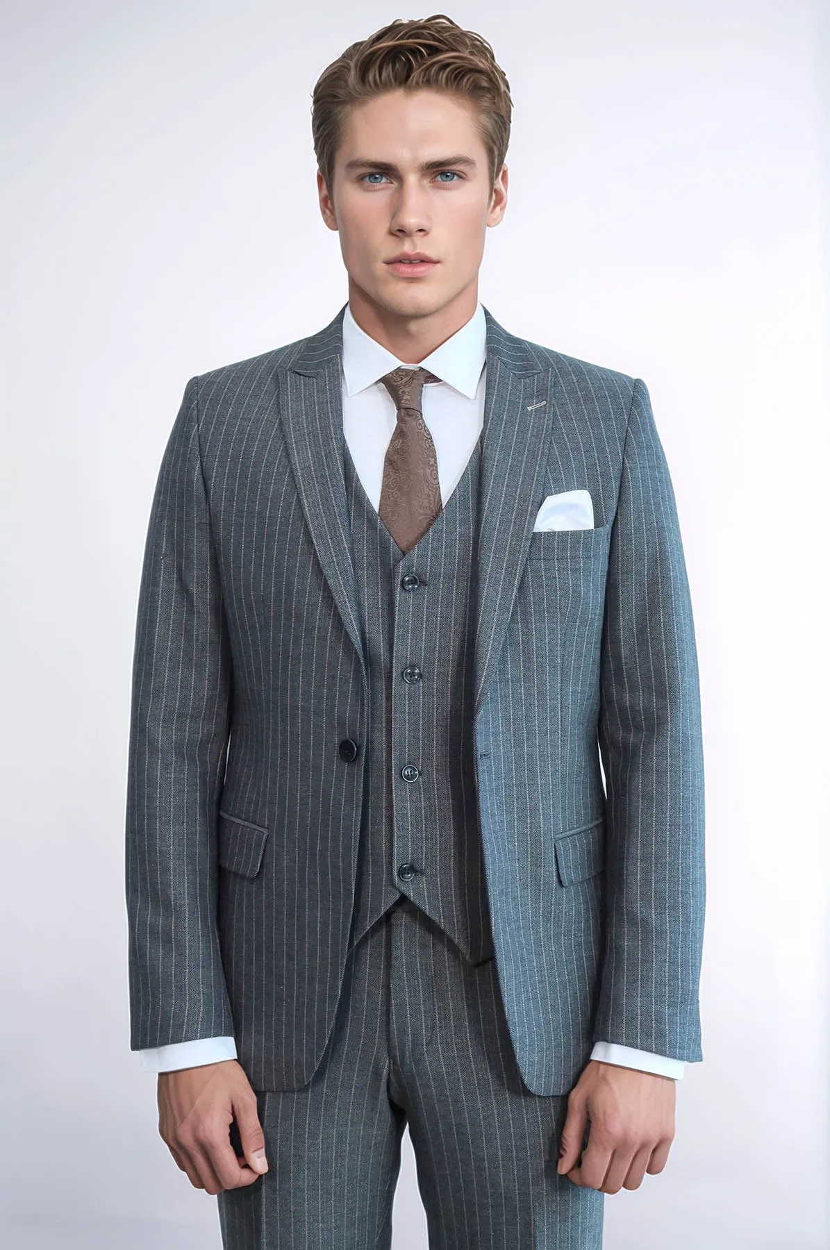 Striped Slim Fit Antracite Men Suit - Wessi