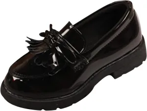 Summer Big Girls Loafer Slip On Leather Tassel Bow School Dress Shoes ??atent-Leather Reflective Flat Loafers