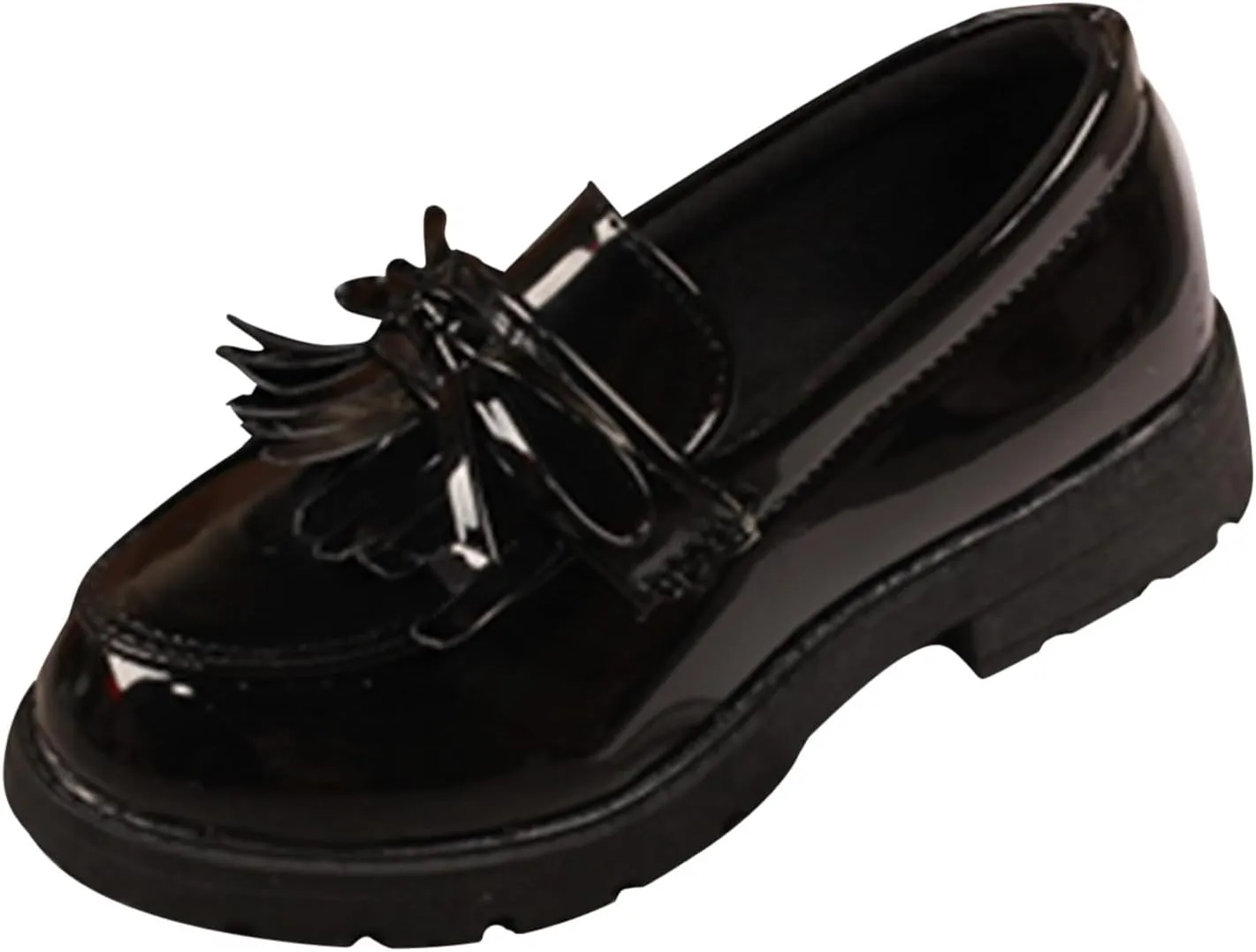 Summer Big Girls Loafer Slip On Leather Tassel Bow School Dress Shoes ??atent-Leather Reflective Flat Loafers