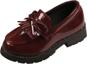 Summer Big Girls Loafer Slip On Leather Tassel Bow School Dress Shoes ??atent-Leather Reflective Flat Loafers