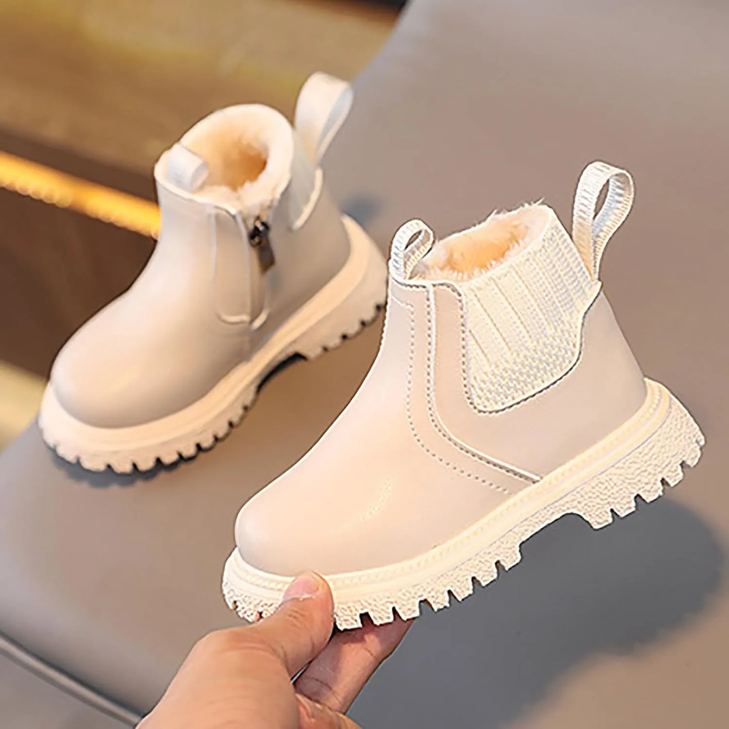 Toddler Unisex Winter Boots Little Boys Girls Fleece Lined Outdoor Snow Shoes Side Zipper Ankle Boots School Shoes