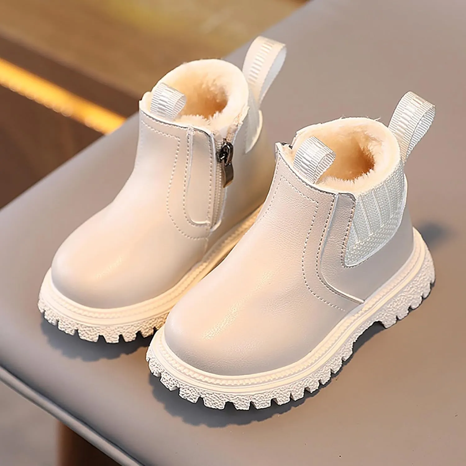 Toddler Unisex Winter Boots Little Boys Girls Fleece Lined Outdoor Snow Shoes Side Zipper Ankle Boots School Shoes