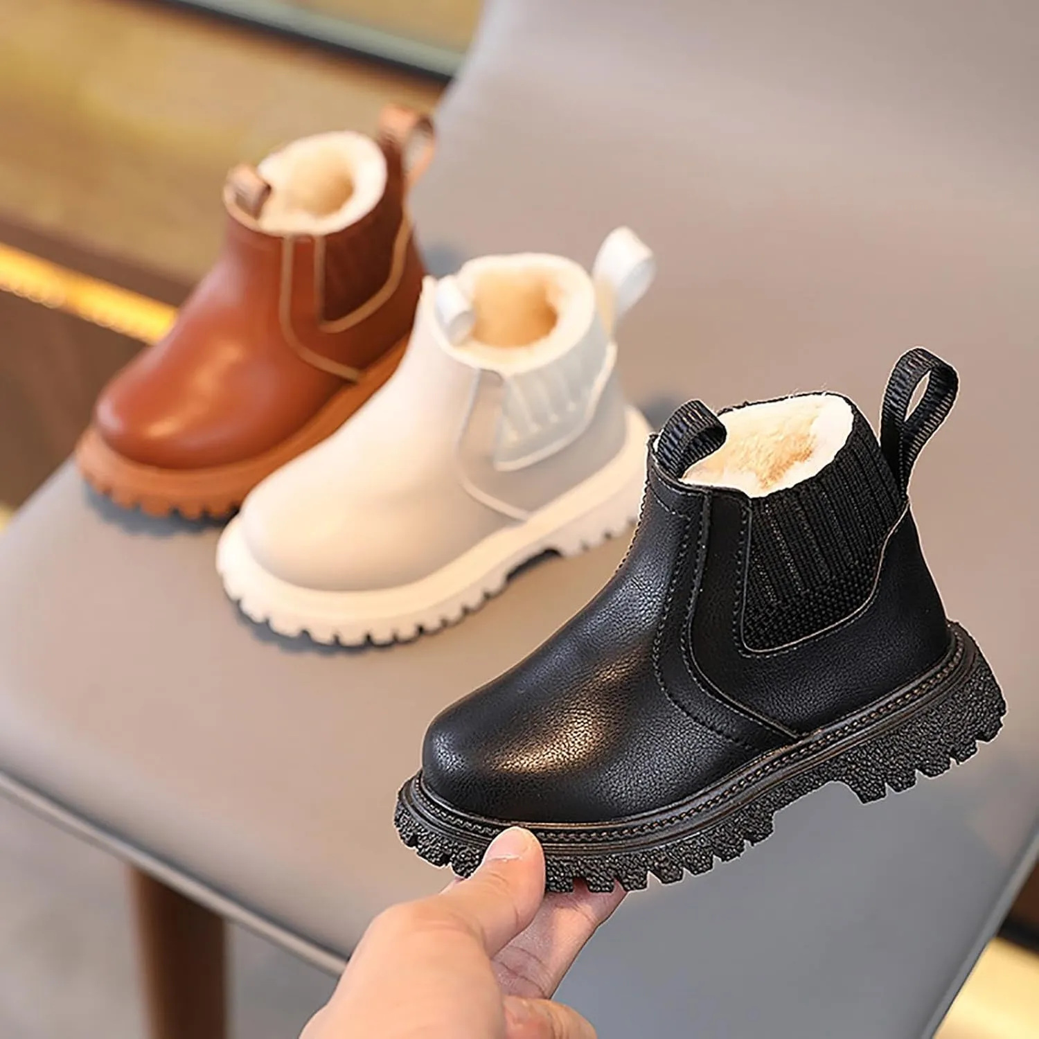 Toddler Unisex Winter Boots Little Boys Girls Fleece Lined Outdoor Snow Shoes Side Zipper Ankle Boots School Shoes