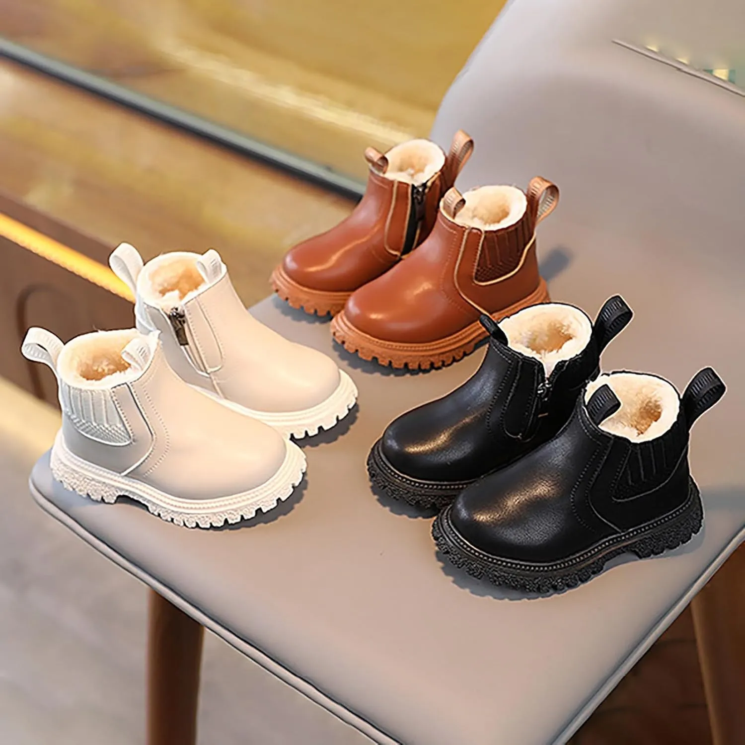 Toddler Unisex Winter Boots Little Boys Girls Fleece Lined Outdoor Snow Shoes Side Zipper Ankle Boots School Shoes