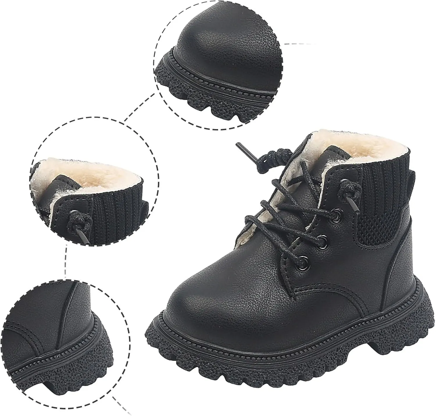 Toddler Winter Shoes Little Boys Girls Fleece Lined Outdoor Snow Shoes Elastic Ankle Boots Lace Up School Shoes